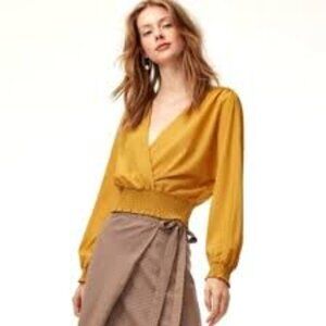 Aritzia Wilfred Reign Blouse in Cairo Gold long sleeve wrap S